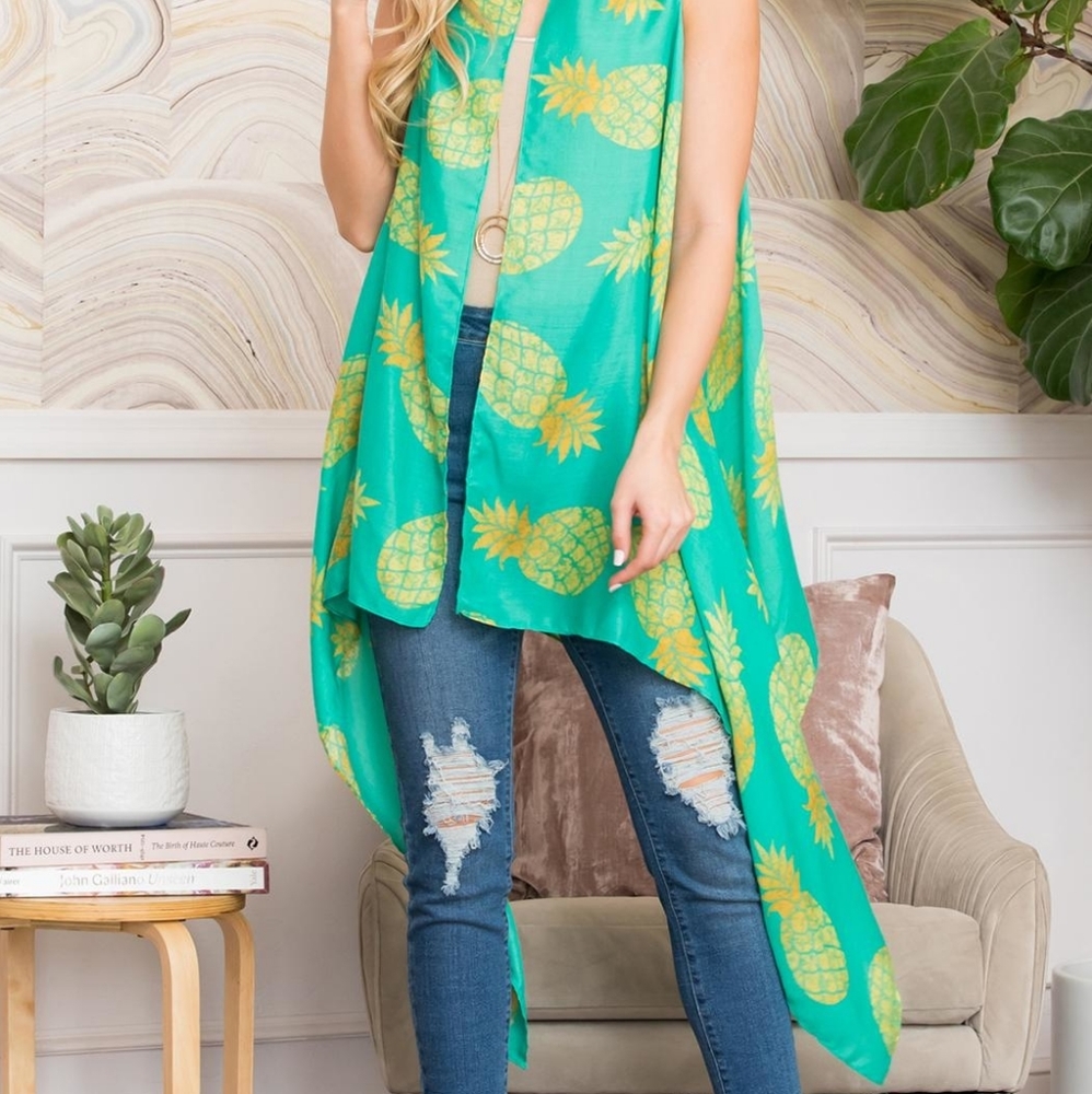 Pineapple printed open front kimono